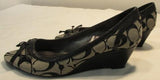 Coach Gavin Black & Grey Signature Canvas Open Toed Wedge Heel