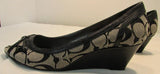 Coach Gavin Black & Grey Signature Canvas Open Toed Wedge Heel