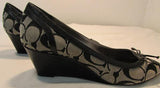 Coach Gavin Black & Grey Signature Canvas Open Toed Wedge Heel