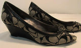 Coach Gavin Black & Grey Signature Canvas Open Toed Wedge Heel