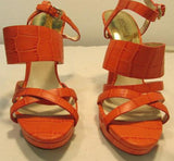 Michael Kors Orange Croco Embossed Leather Open Toe Stiletto Sandals