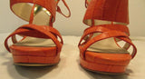 Michael Kors Orange Croco Embossed Leather Open Toe Stiletto Sandals