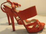 Michael Kors Orange Croco Embossed Leather Open Toe Stiletto Sandals