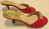 Michael Kors Red Open Toed Leather Slip on Kitten Heels