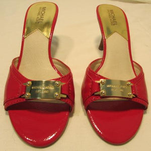 Michael Kors Red Open Toed Leather Slip on Kitten Heels